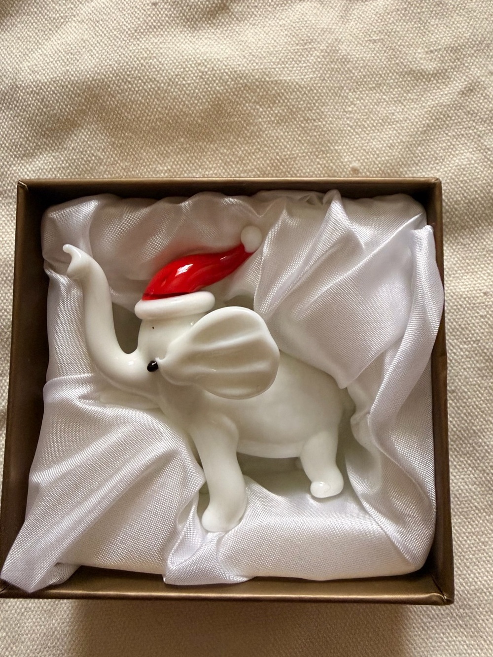 Pier 1 White Elephant Figurine with Red Santa Hat